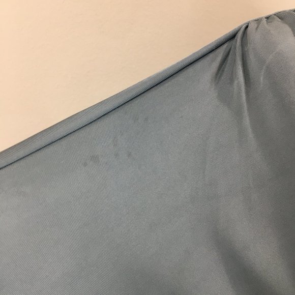 BCBGMAXAZRIA Shiny Stretch Slate Blue Knot Front V Neck Flutter Sleeve Shirt - Picture 12 of 12